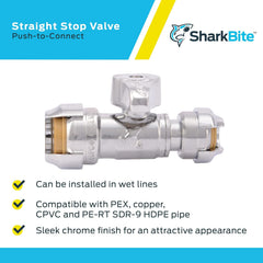 SharkBite 23049-0000LF Straight Stop Valve 1/2 Push to Connect x 1/4 Inch