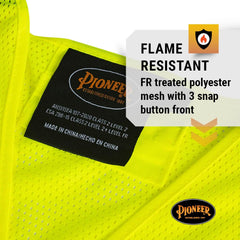 Pioneer V2510860U-L/XL High Vis Flame Resistant Vest 3 Snap Button Front Mesh Reflective Tape Yellow Green
