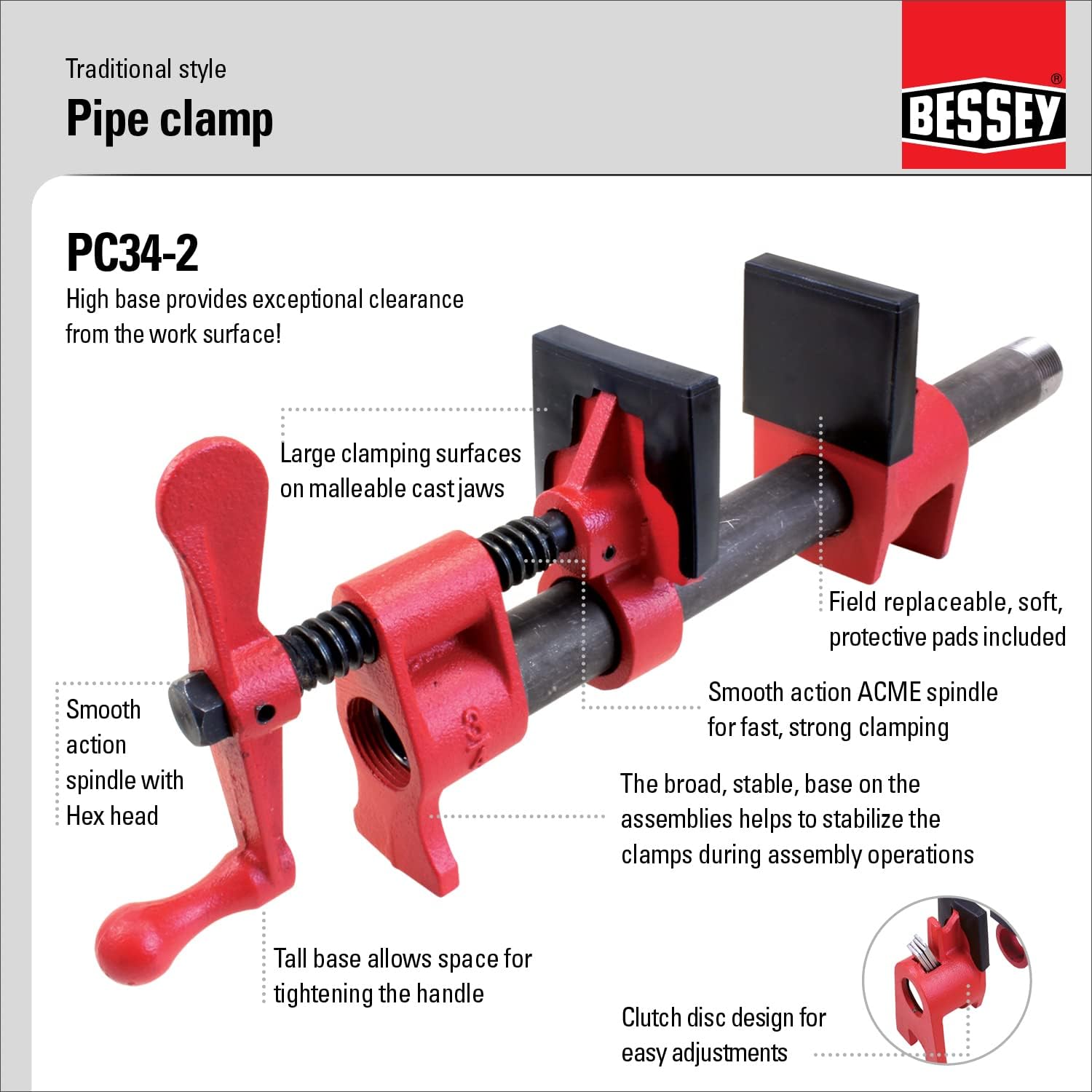 BESSEY Bessey PC34-2 3/4 In. Traditional Style Pipe Clamps