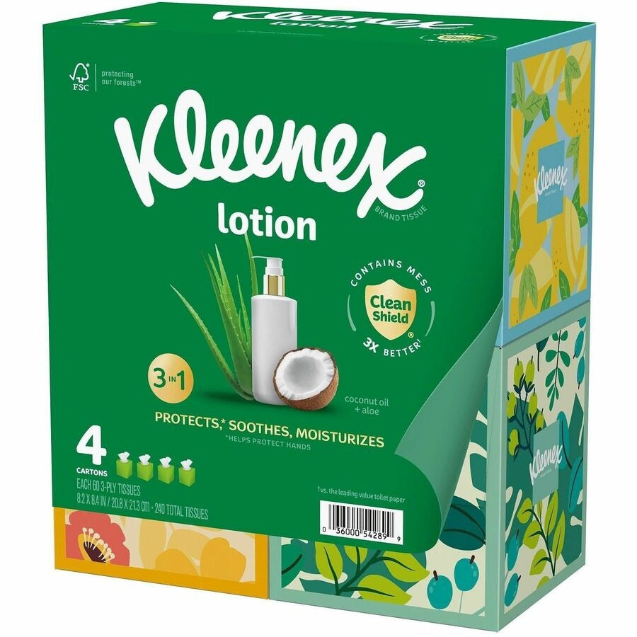 KIMBERLY-CLARK Kimberly-Clark KCC54289 Kleenex Soothing Lotion Facial Tissues 4 Pack (60/Box)