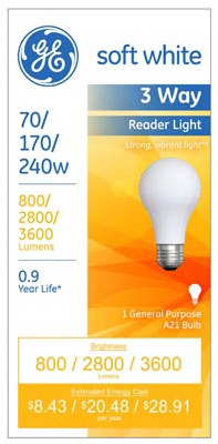 GE G E Lighting 15846 3-way Reader Bulb 70/170/240W A23 6 Pack