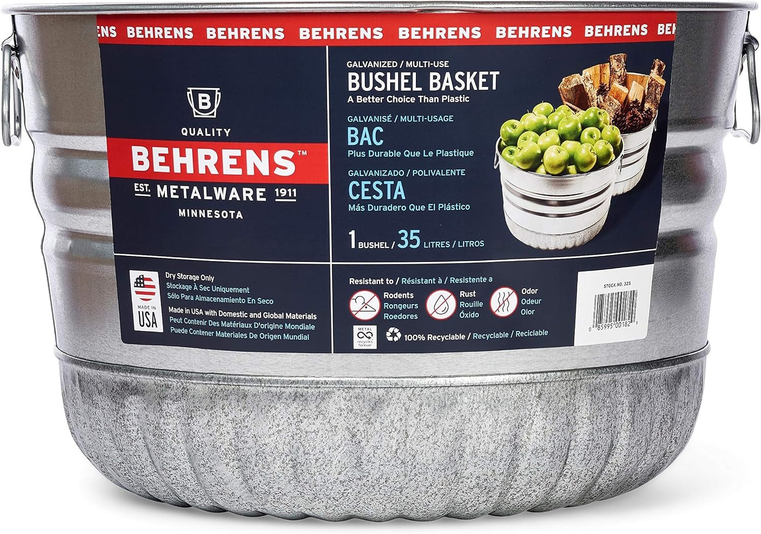 BEHRENS Behrens 32S 1-Bushel Basket Round Galvanized Steel Tub 1-Pack