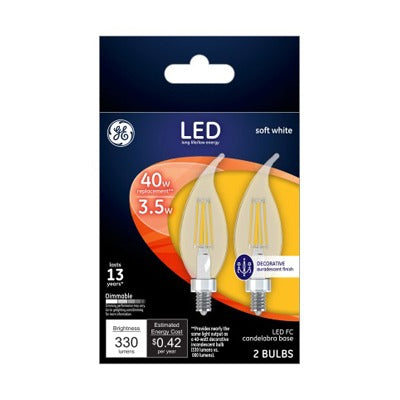 GE G E Lighting 93103493 Led Flame Bulb 3.5W Candelabra 2 Pack
