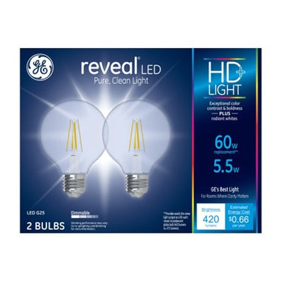 GE G E Lighting 31858 Led G25 Globe Bulb 5.5W 2850K 2 Pack