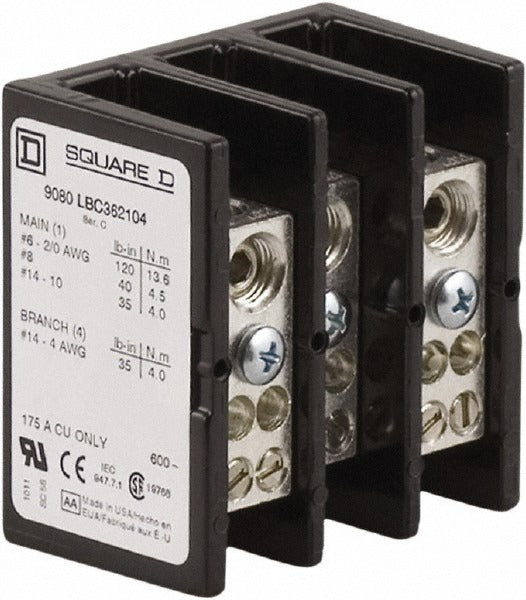 SCHNEIDER ELECTRIC Square D 9080LBC362104 175A 3-pole Power Distribution Block