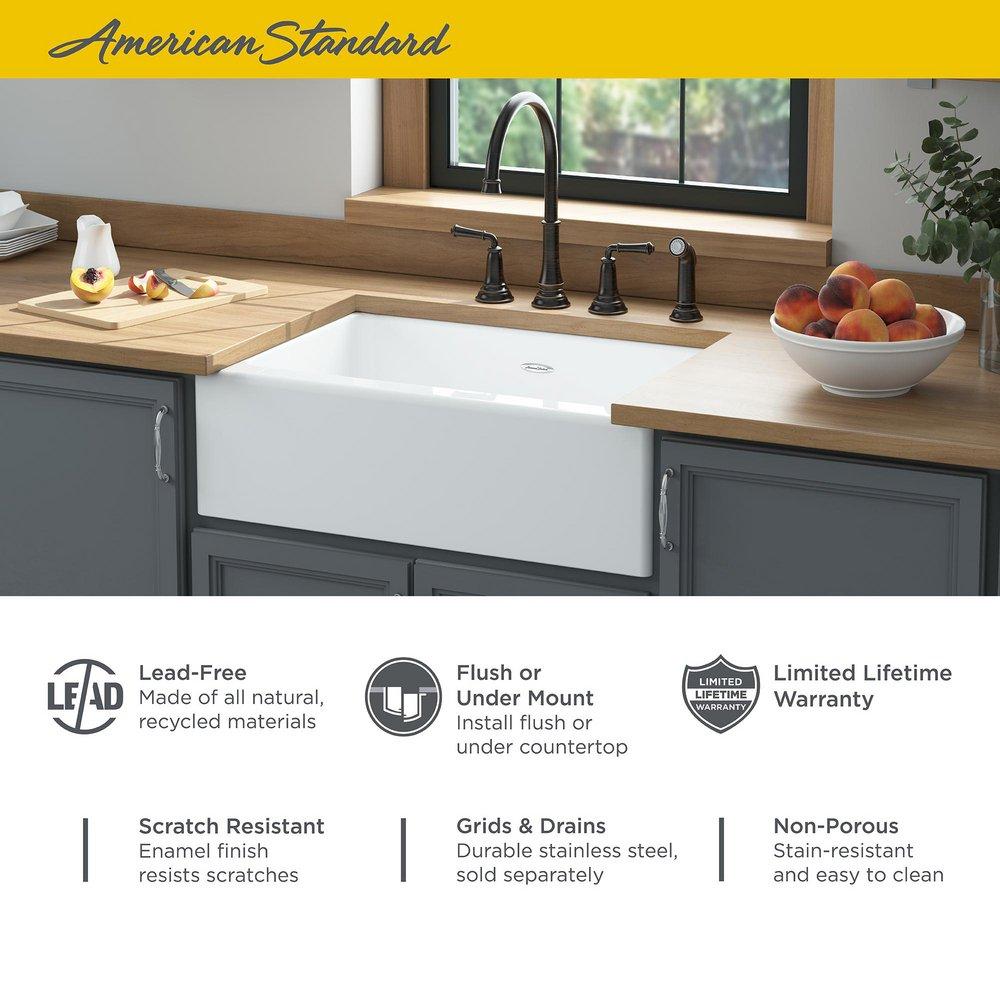 AMERICAN STANDARD American Standard 77SB30220A.308 Delancey 30 x 22-1/16 in. Cast Iron 4-Hole Undermount Single Bowl Kitchen Sink
