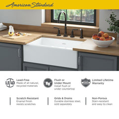 American Standard 77SB30220A.308 Delancey 30 x 22-1/16 in. Cast Iron 4-Hole Undermount Single Bowl Kitchen Sink