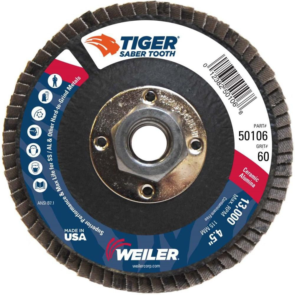 WEILER Weiler 50106 Ceramic Flap Disc 60 Grit Type 29 4.5 Inch