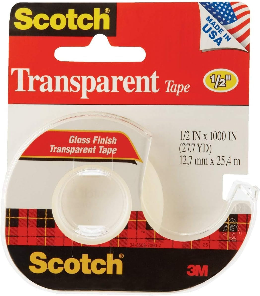 3M 3M 174 Scotch Transparent Tape 1/2 in x 1000 in (1 Inch Core)