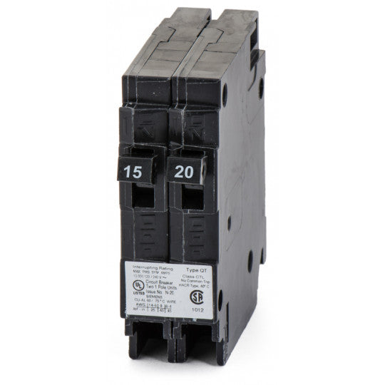 SIEMENS Siemens Q1520 1-Pole 15A-20A 120V AC Duplex Circuit Breaker, Plug-In, 10kA