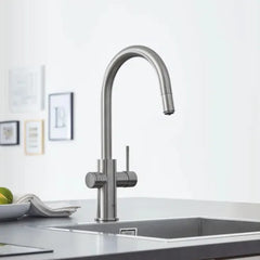 GROHE Grohe 31251dc2 Blue Single-handle Pull Down Kitchen Faucet Single Spray Chilled Sparkling Water 1.75 Gpm Supersteel Finish