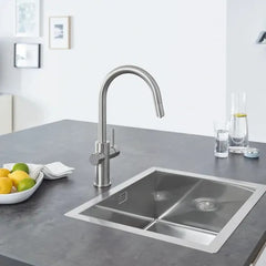 GROHE Grohe 31251dc2 Blue Single-handle Pull Down Kitchen Faucet Single Spray Chilled Sparkling Water 1.75 Gpm Supersteel Finish
