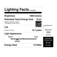 FEIT ELECTRIC Feit Electric A100/930CA/FIL/2 A19 Filament LED Bulb 15W (2-Pack) Replaces 100W