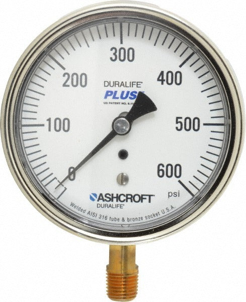 ASHCROFT Ashcroft 94608XLL Pressure Gauge 0-600 Psi 3.5in Lower Mount
