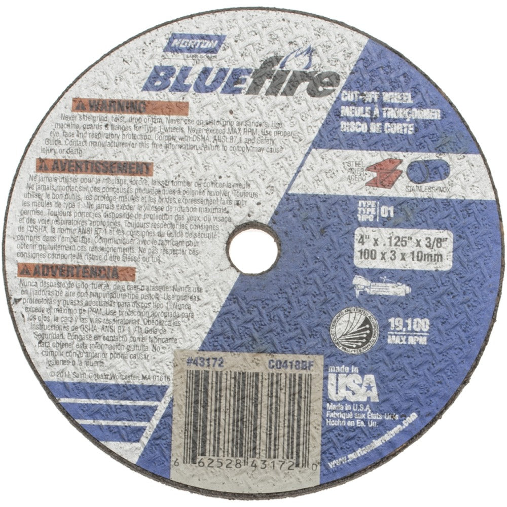 NORTON Norton 66252843172 Type 1 Cut-off Wheel 4 in Zirconia