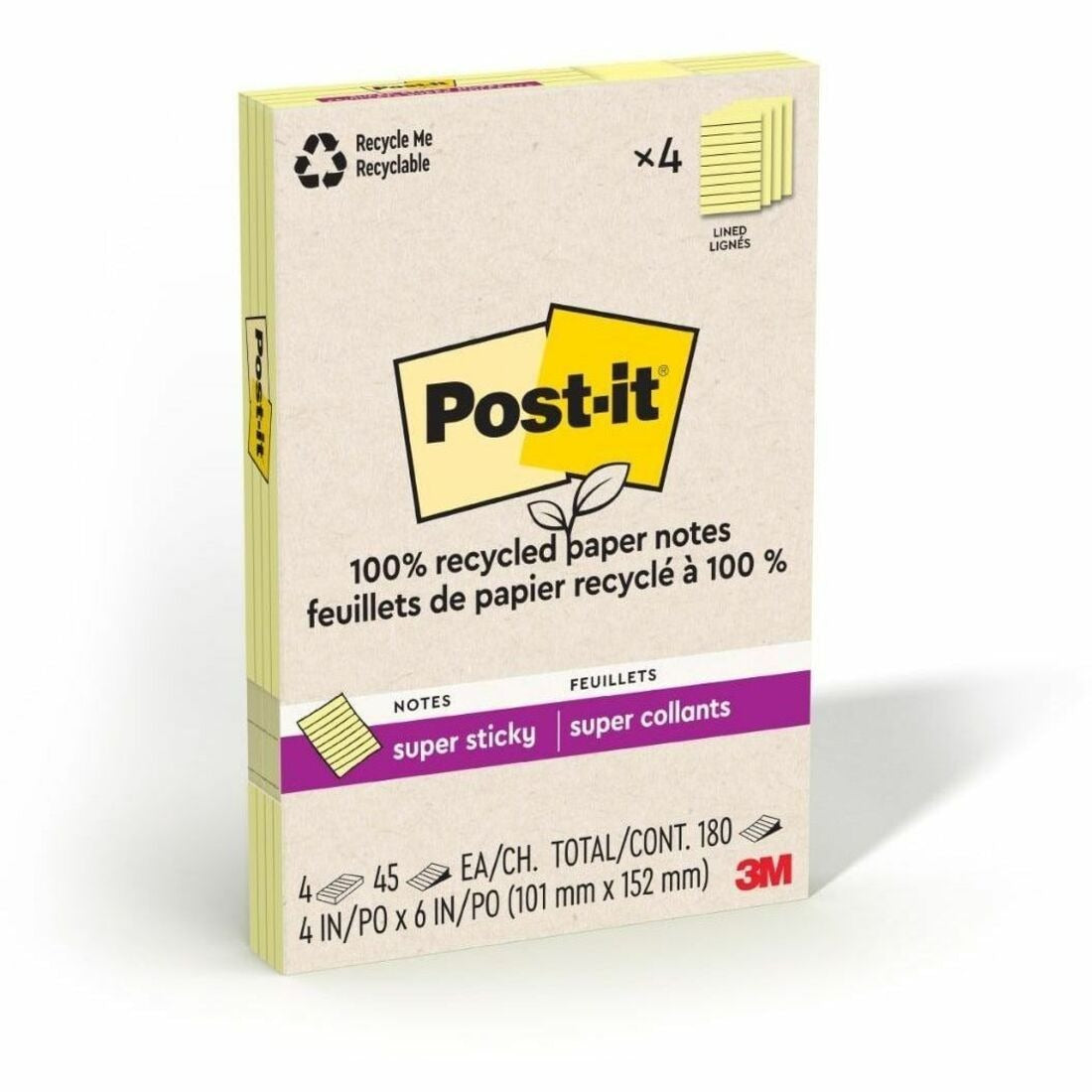 3M 3M MMM4621R4SSCY Recycled Supersticky Adhesive Note 4 x 6 in (4 Pack)