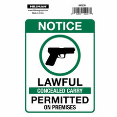 HILLMAN Hillman Fasteners 843238 Concealed Carry Sign 4x6 in 6 Pack