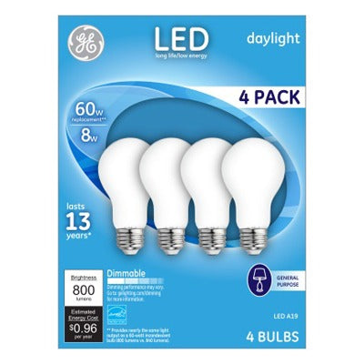 GE G E Lighting 93098314 Led A19 8W Daylight Bulb 4 Pack