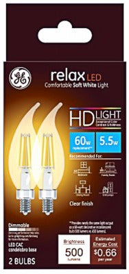 GE G E Lighting 31440 Led Candelabra Bulb 5.5W 2700K 2 Pack