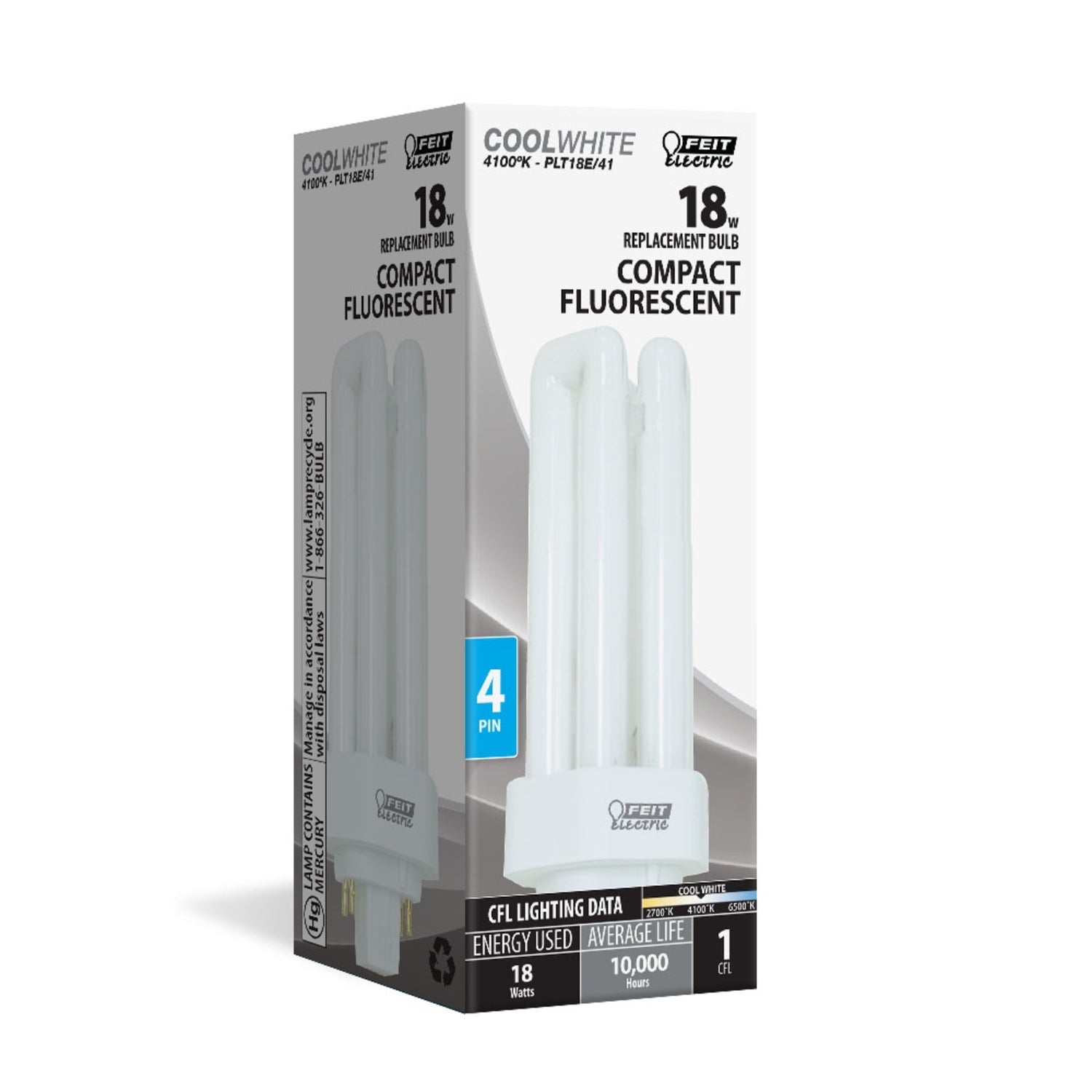 FEIT ELECTRIC Feit Electric PLT18E/41 PL Triple Twin Tube GX24Q-2 Base Compact Fluorescent Light Bulb 18W (1 Pack)