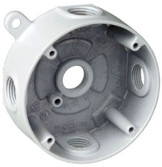 MULBERRY METAL PRODUCTS Mulberry Metal Products 30316W Weatherproof Round Box with 5 1/2 in Hubs (4 in Dia, 15.3 cu-in) (R-DOT DS47-WH, BWF RB5-WV)
