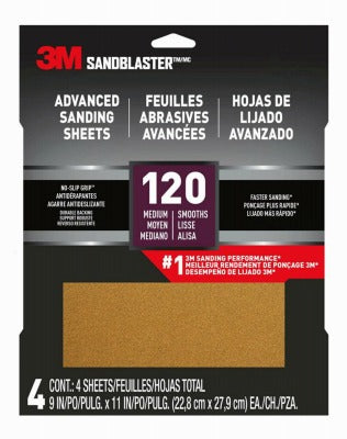 3M 3M Company 20120-G-4 Sandpaper 120 Grit 9x11 Inches 4 Pack