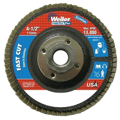 WEILER Weiler 31349 Wolverine Abrasive Flap Disc 36 Grit Zirconia Alumina 4-1/2 x 5/8-11 UNC Nut