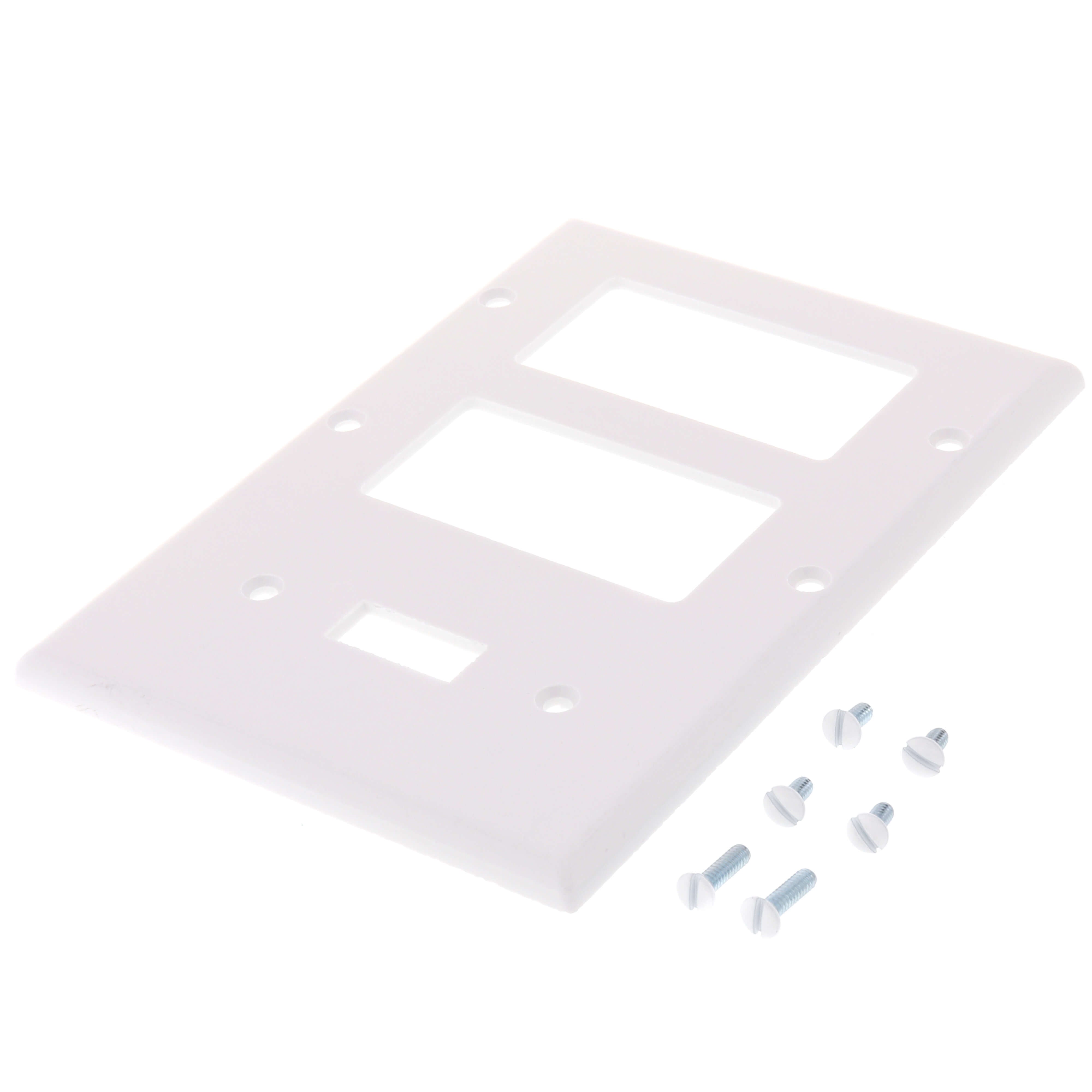 LEVITON Leviton 80431-W 3-Gang 1-Toggle 2-Decora GFCI Device Mount Standard Size Thermoset White Combination Wallplate