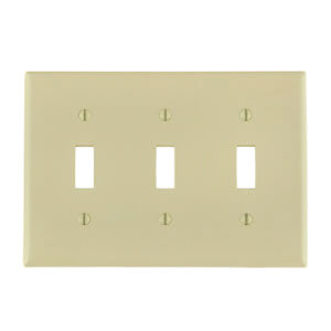 LEVITON Leviton 80711-I 3-Gang Toggle Device Switch Wallplate, Ivory