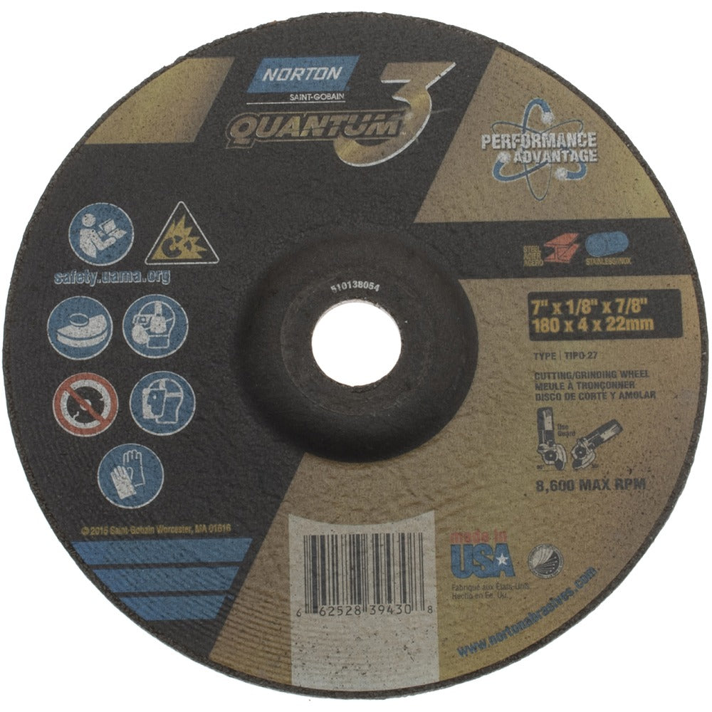 NORTON Norton 66252839430 Type 27 Grinding Wheel 7in 24 Grit