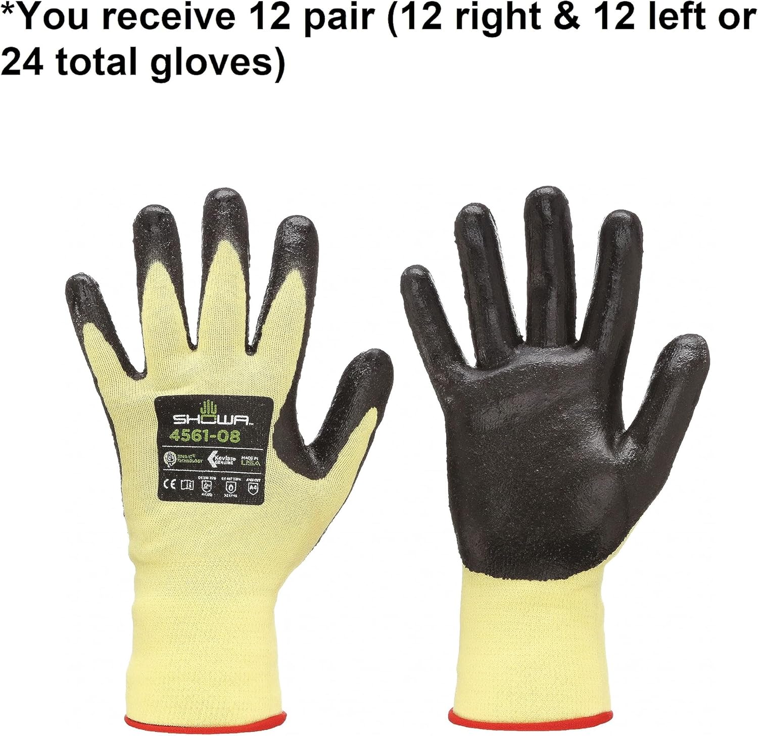 SHOWA SHOWA 4561M-07 Foam Nitrile Palm Coated Flame and Cut Resistant Safety Glove with Kevlar Liner, 15-Gauge, Medium (12 Pair)