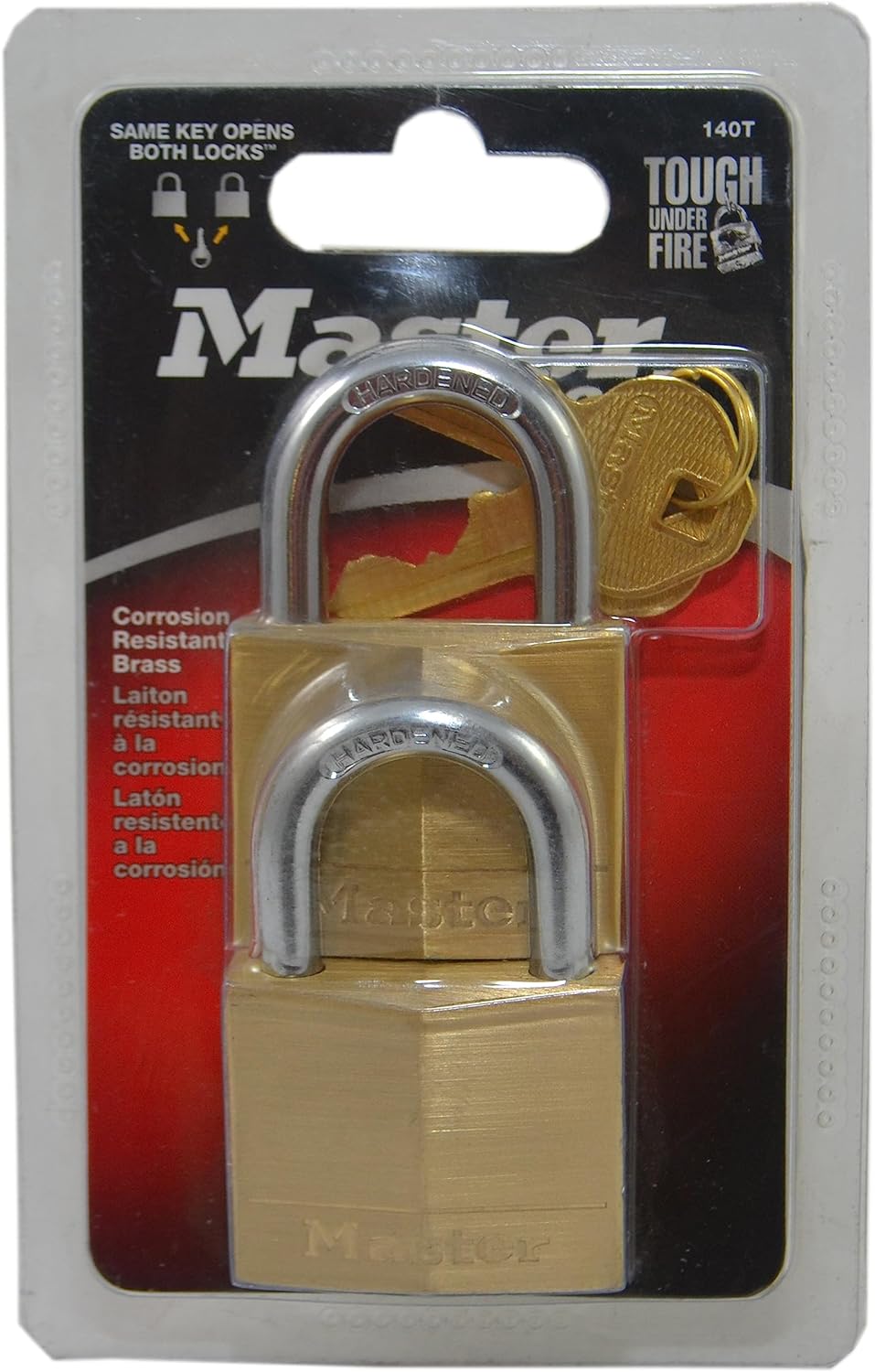MASTER LOCK Master Lock 140T Solid Brass Padlock with Key, 2 Pack, Keyed-Alike