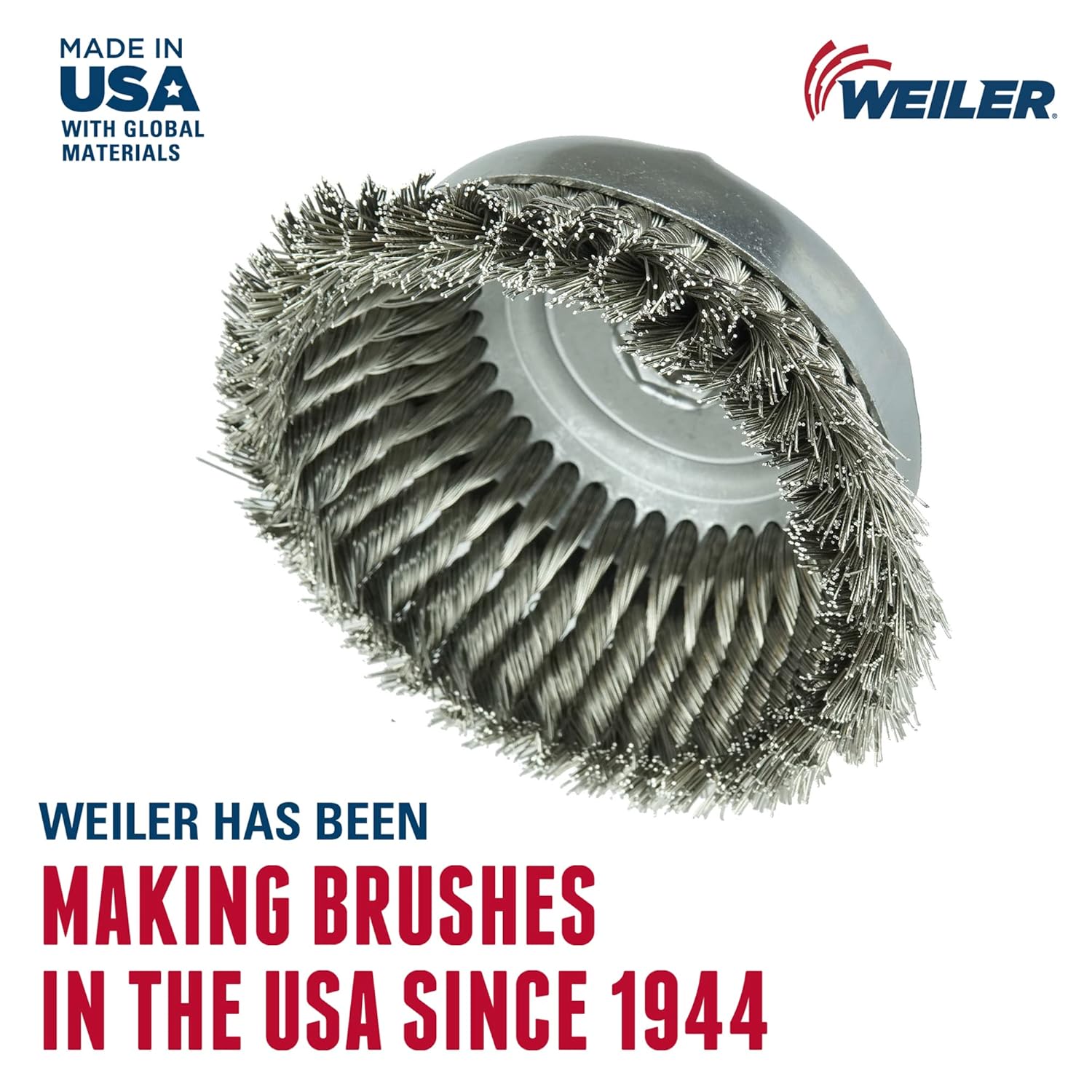 WEILER Weiler 12476 6 Single Row Knot Wire Cup Brush .023 Stainless Steel Fill 5/8-11 UNC Nut