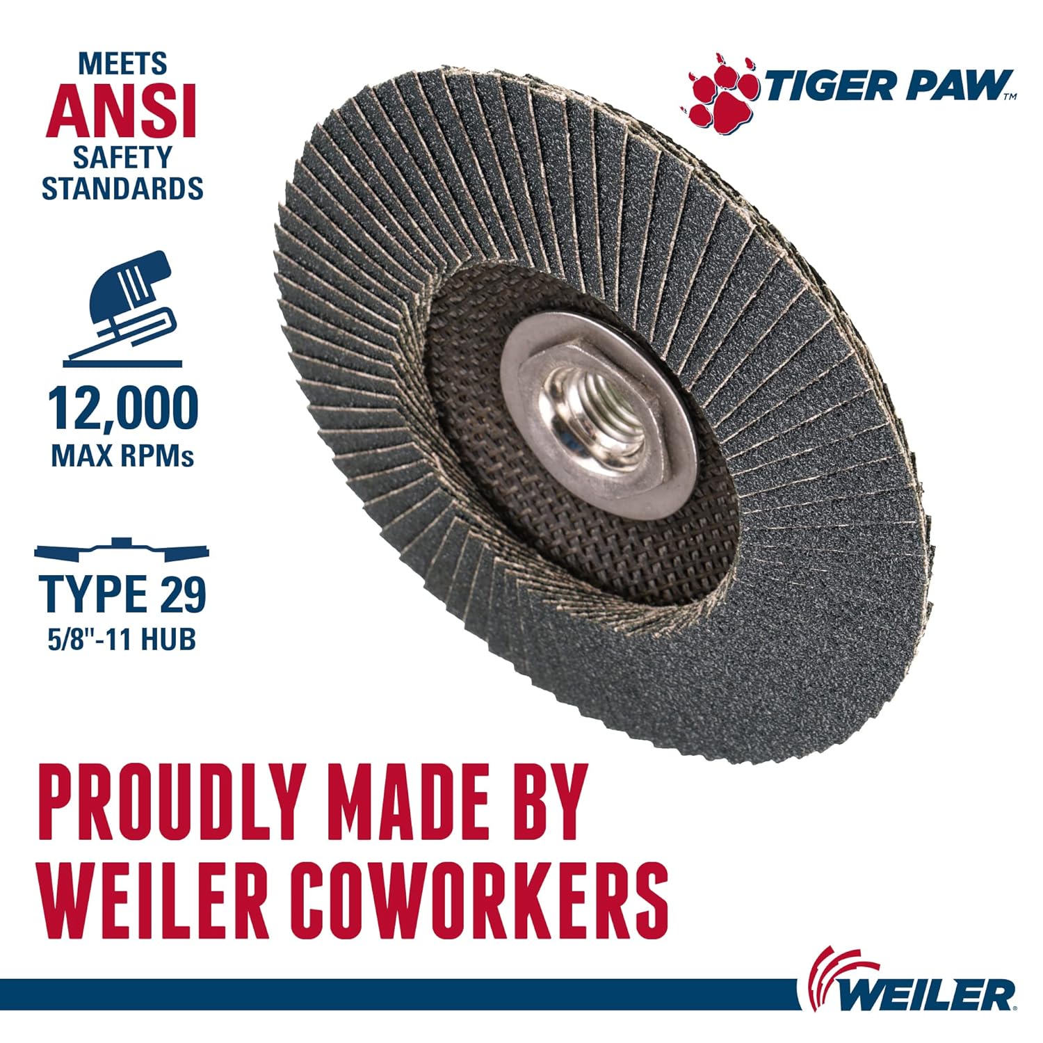 WEILER Weiler 51154 5 Inch Tiger Paw Abrasive Flap Disc 80 Grit Pack of 10