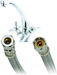Fluidmaster B8F12 Faucet Connector, Braided Stainless Steel - 3/8 Female Compression Thread x 3/8 O.D. Copper Tubing Coupling, 12-Inch Length