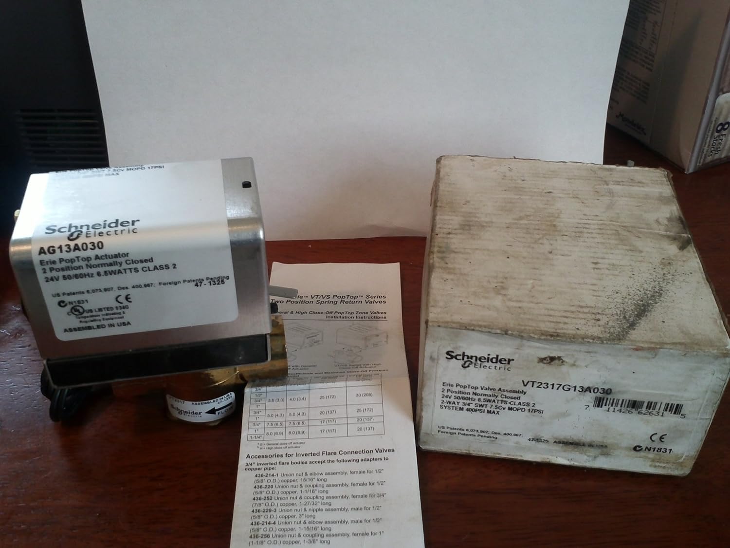 SCHNEIDER ELECTRIC Erie VT2317G13A030 Controls Part Number 24v 3/4 Sweat 2-Way N.C. Zone Valve