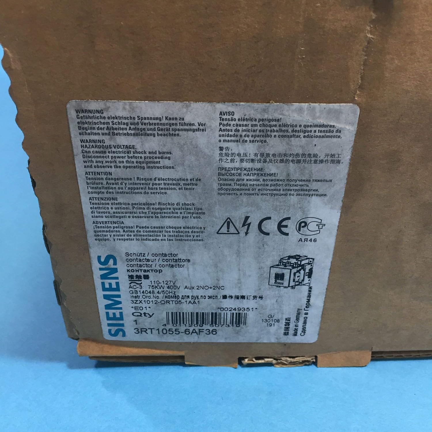 SIEMENS SIEMENS 3RT1055-6AF36 Power Contactor Non-Reversing 150A Coil: 110 to 127 VAC