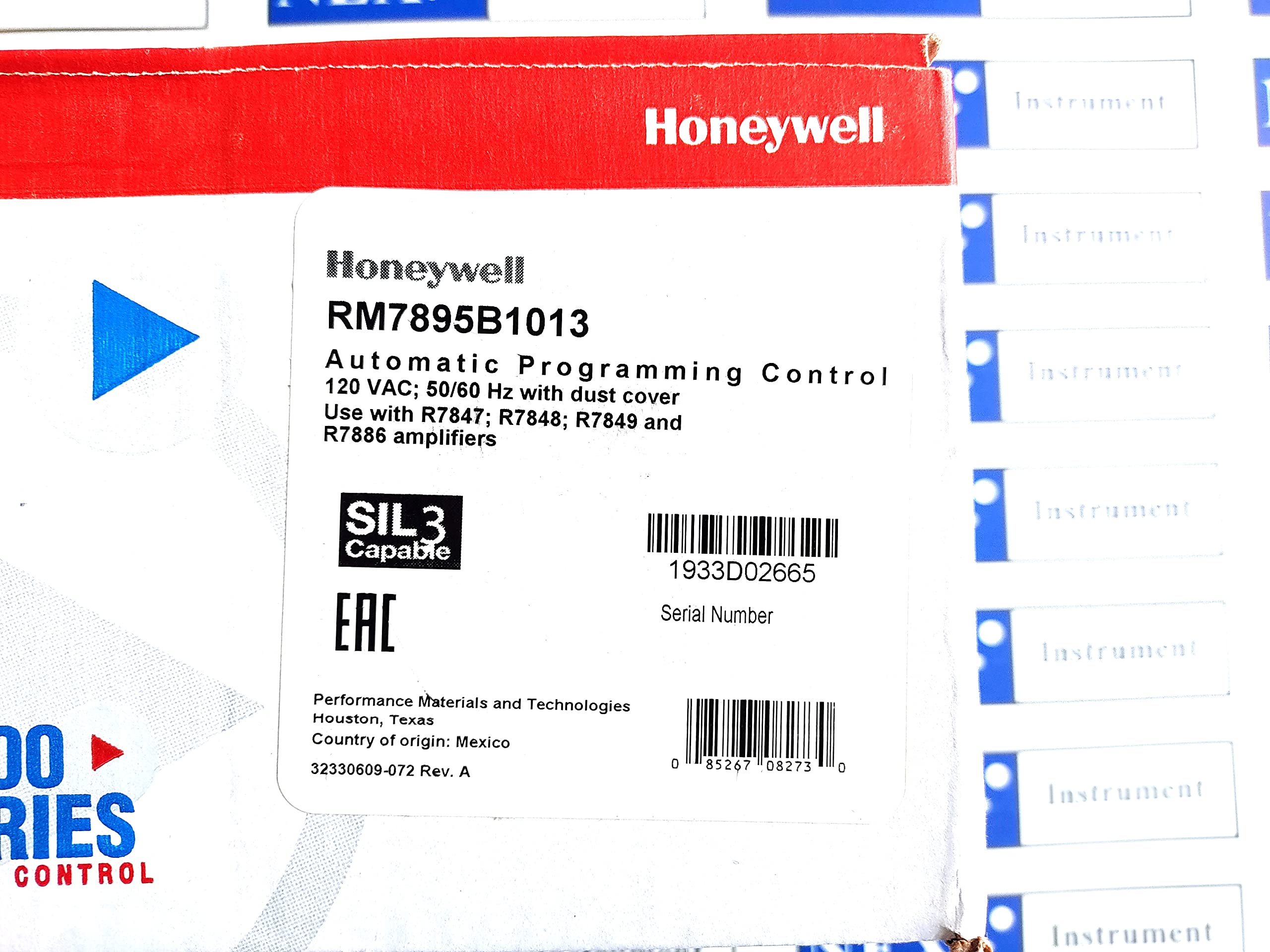 HONEYWELL Honeywell RM7895B1013 Ec7895,A,C; Rm7895 On-Off Primary Control With Prepurge