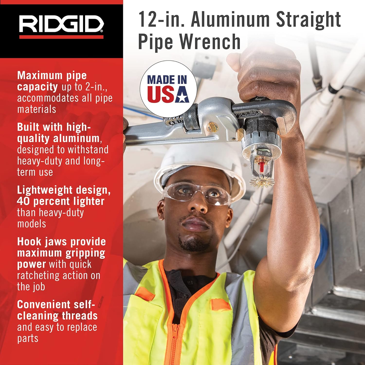 RIDGID TOOLS Ridgid 47057 Aluminum Straight Pipe Wrench 12 Inch