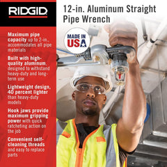 Ridgid 47057 Aluminum Straight Pipe Wrench 12 Inch