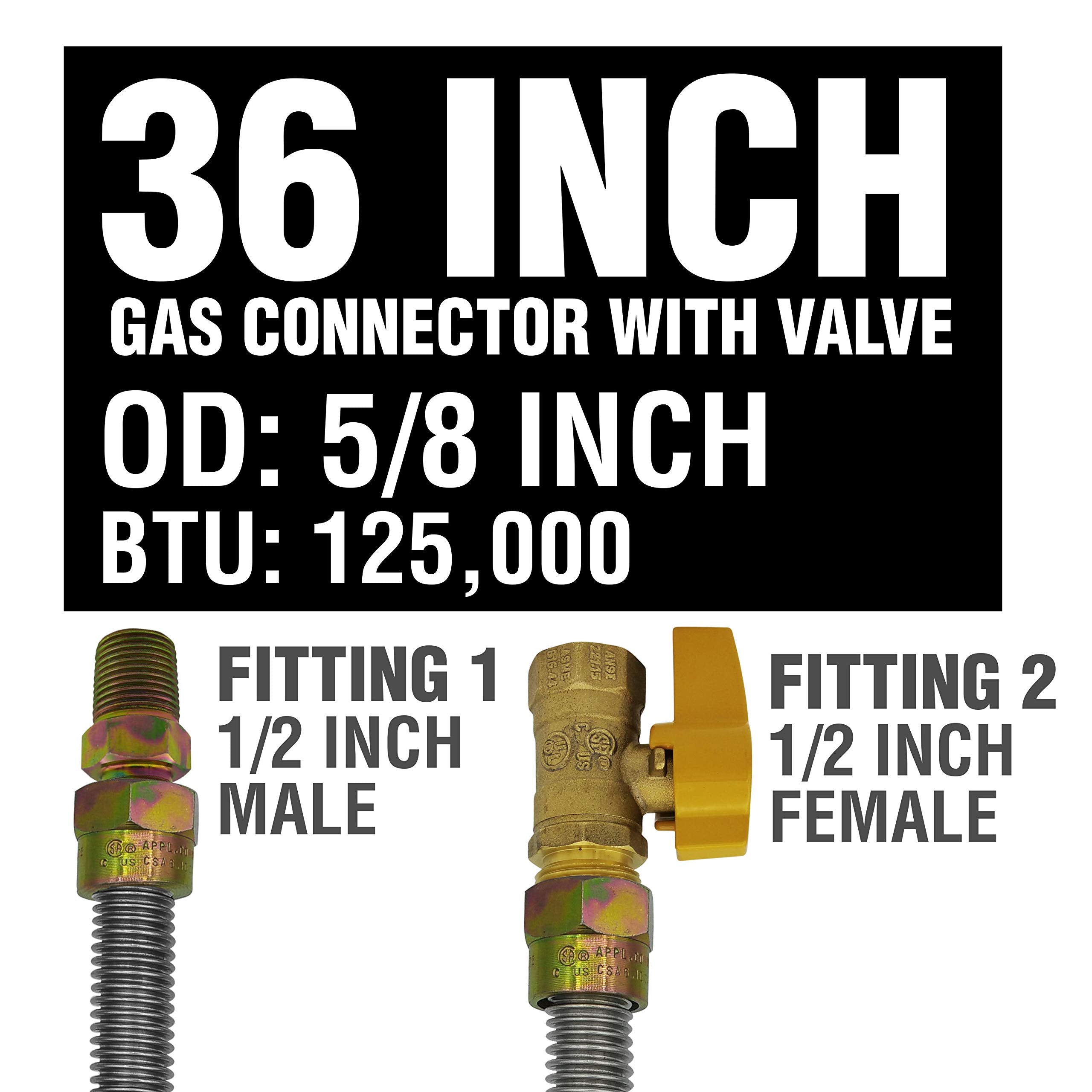 CAMBRIDGE Cambridge C-GC-581212MF-36V 36 Inch Gas Line Connector 5/8 Inch OD 1/2 Inch Male-Female Fittings with Shut Off Valve