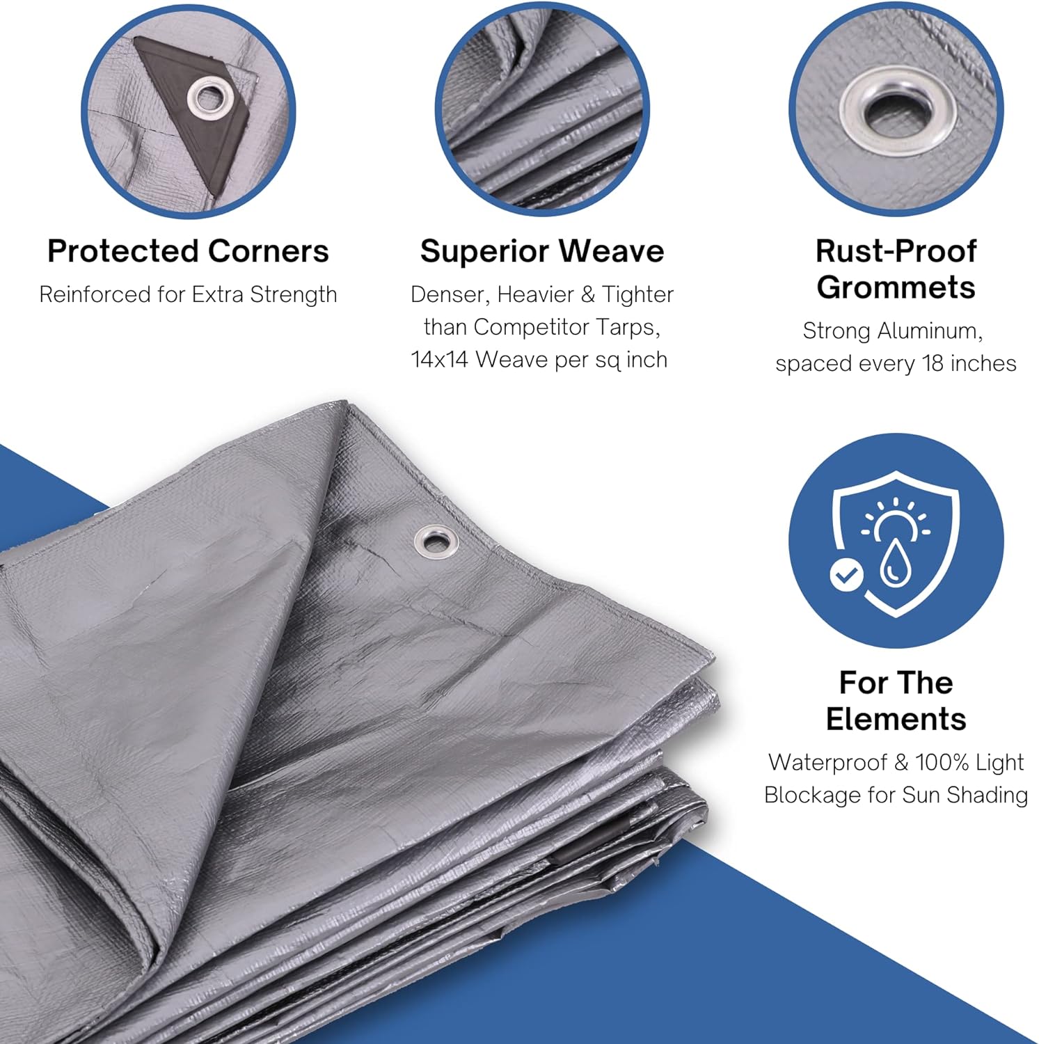 KOTAP Kotap TRS2020 Heavy-Duty Protection/Coverage Tarp 20 x 20 Ft. Silver 10-mil