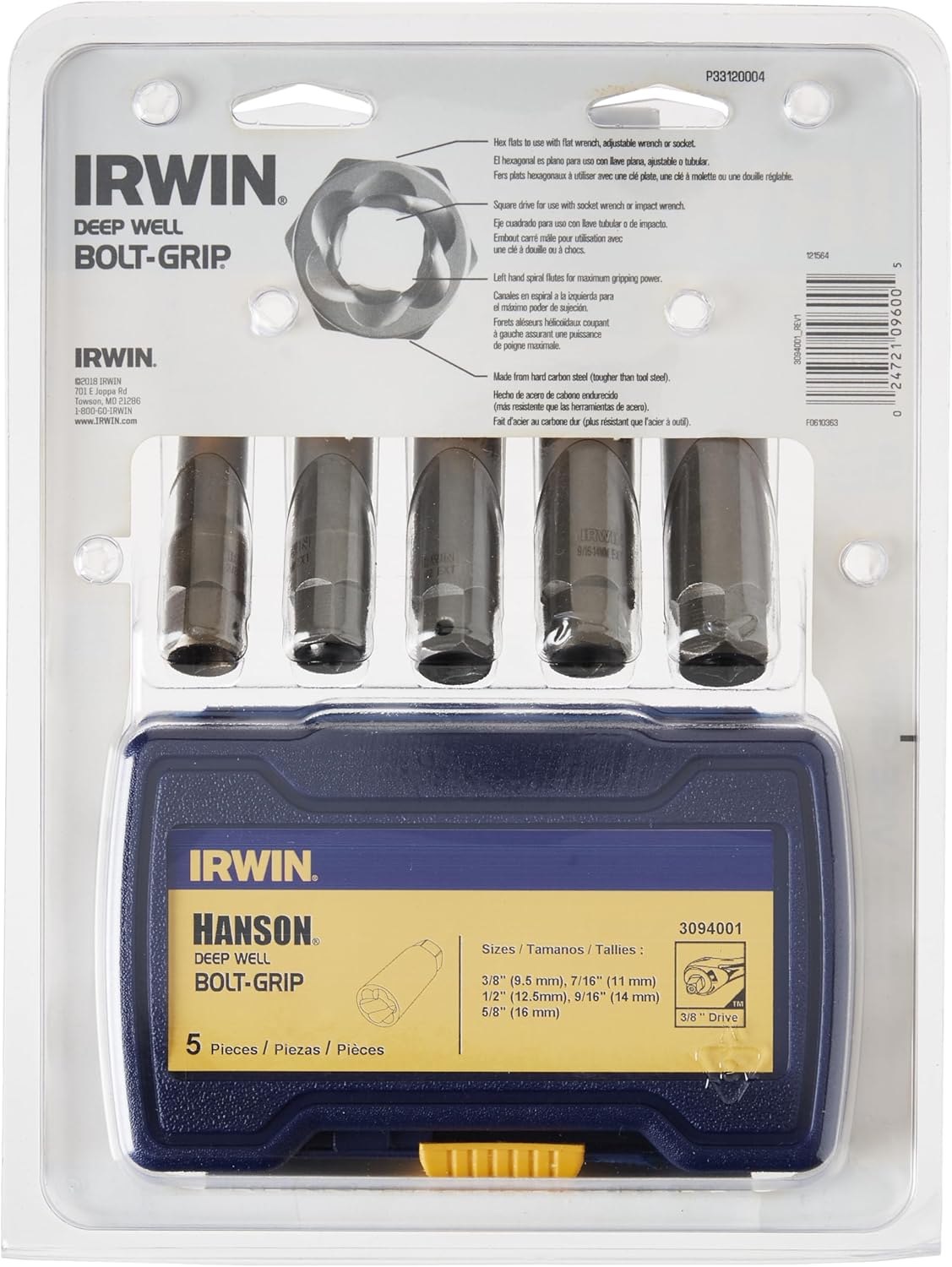 IRWIN IRWIN 3094001 Bolt Extractor Set for Deep Well Bolts 5-Piece