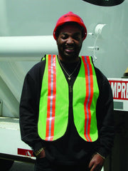 MCR Safety V200R Polyester Mesh General Purpose Safety Vest with 2-Inch Reflective Stripe Lime