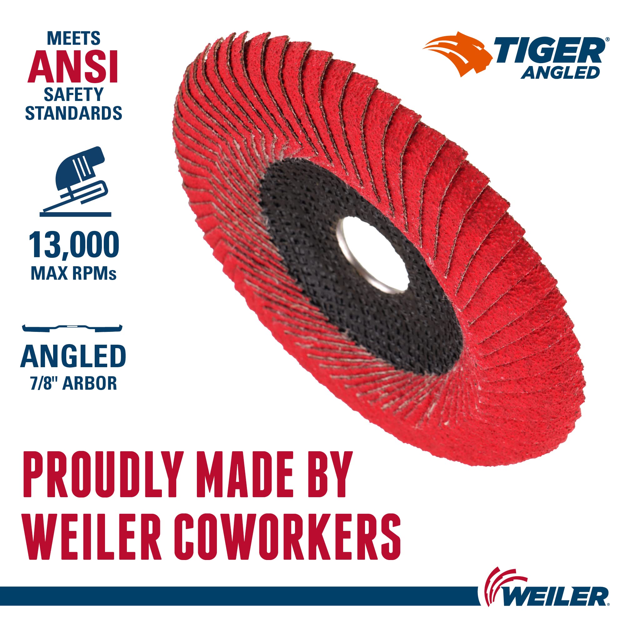 WEILER Weiler 51313 Tiger Angled Flap Disc Ceramic Alumina 60 Grit 4-1/2 Diameter Pack of 10