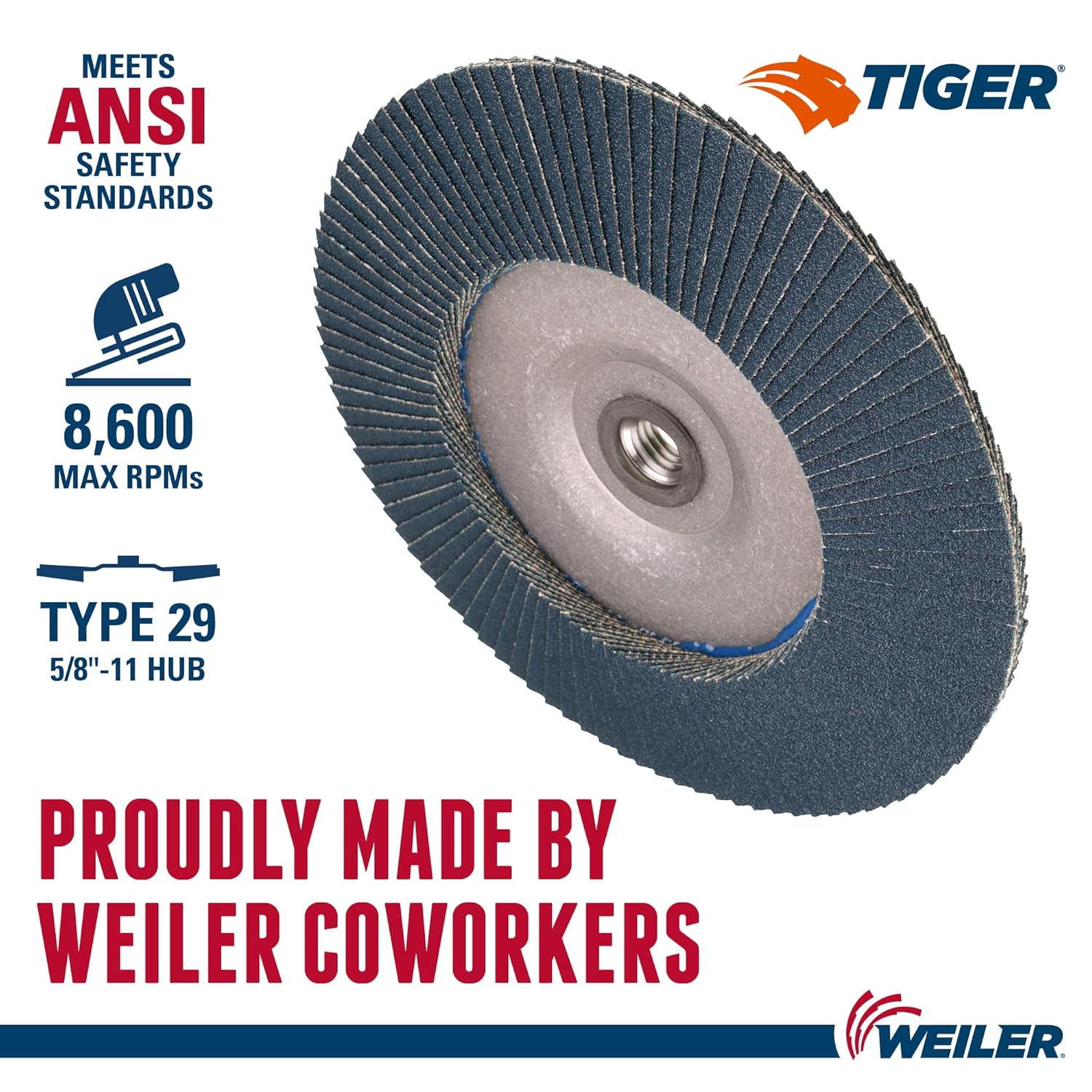 WEILER Weiler 50545 Tiger Disc Abrasive Flap Disc 80 Grit 7 Inch 5/8-11 UNC