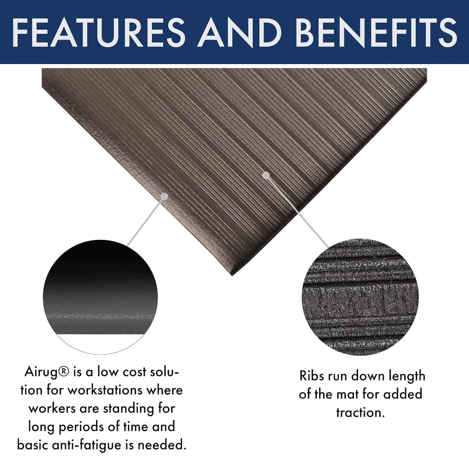 NOTRAX Notrax 410R0324BL Airug Anti-Fatigue Workstation Mat 2 Feet X 60 Feet Black