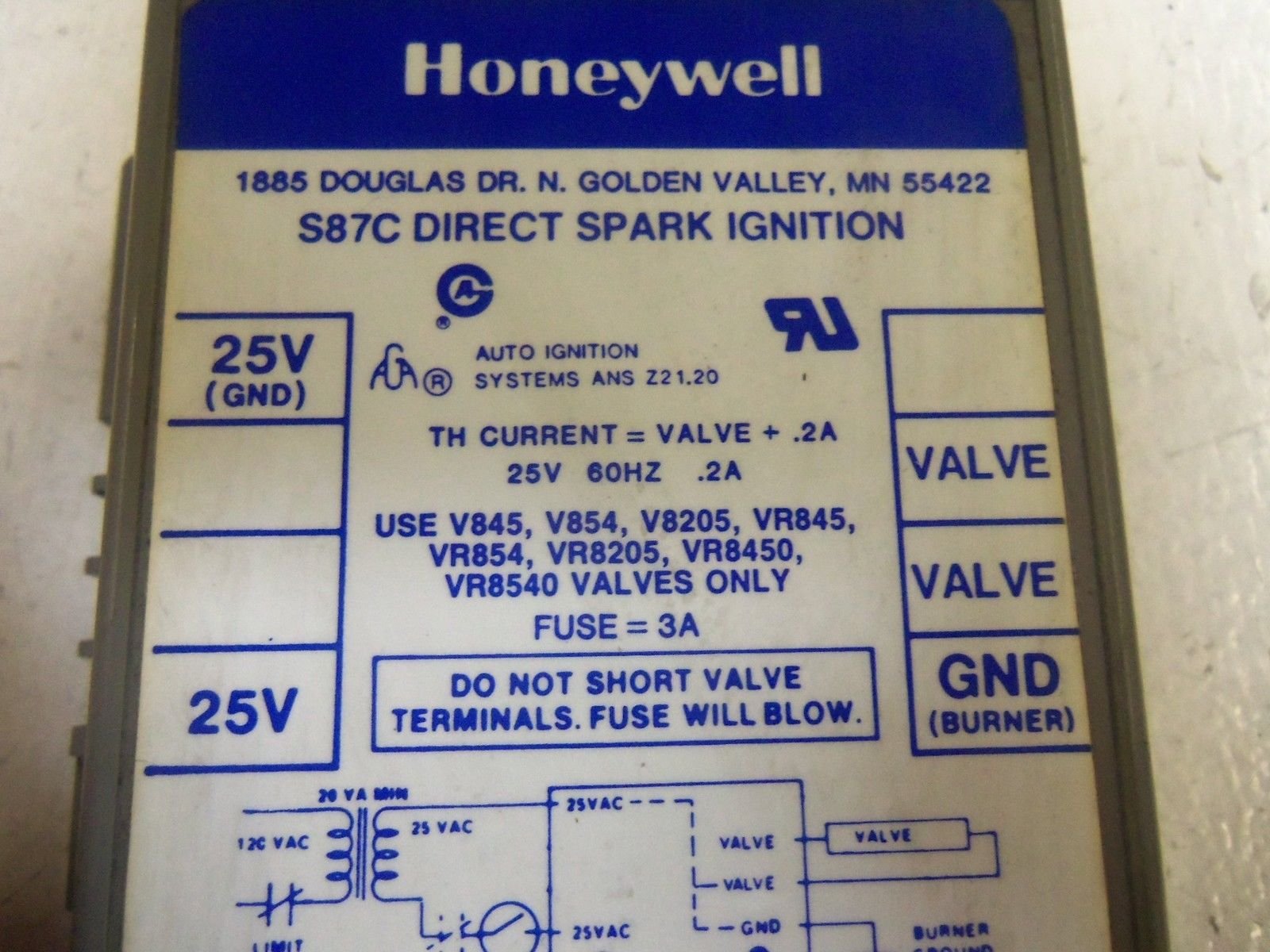 HONEYWELL Honeywell S87C1014 Direct Spark Ignition Module 11 Sec Trial Time