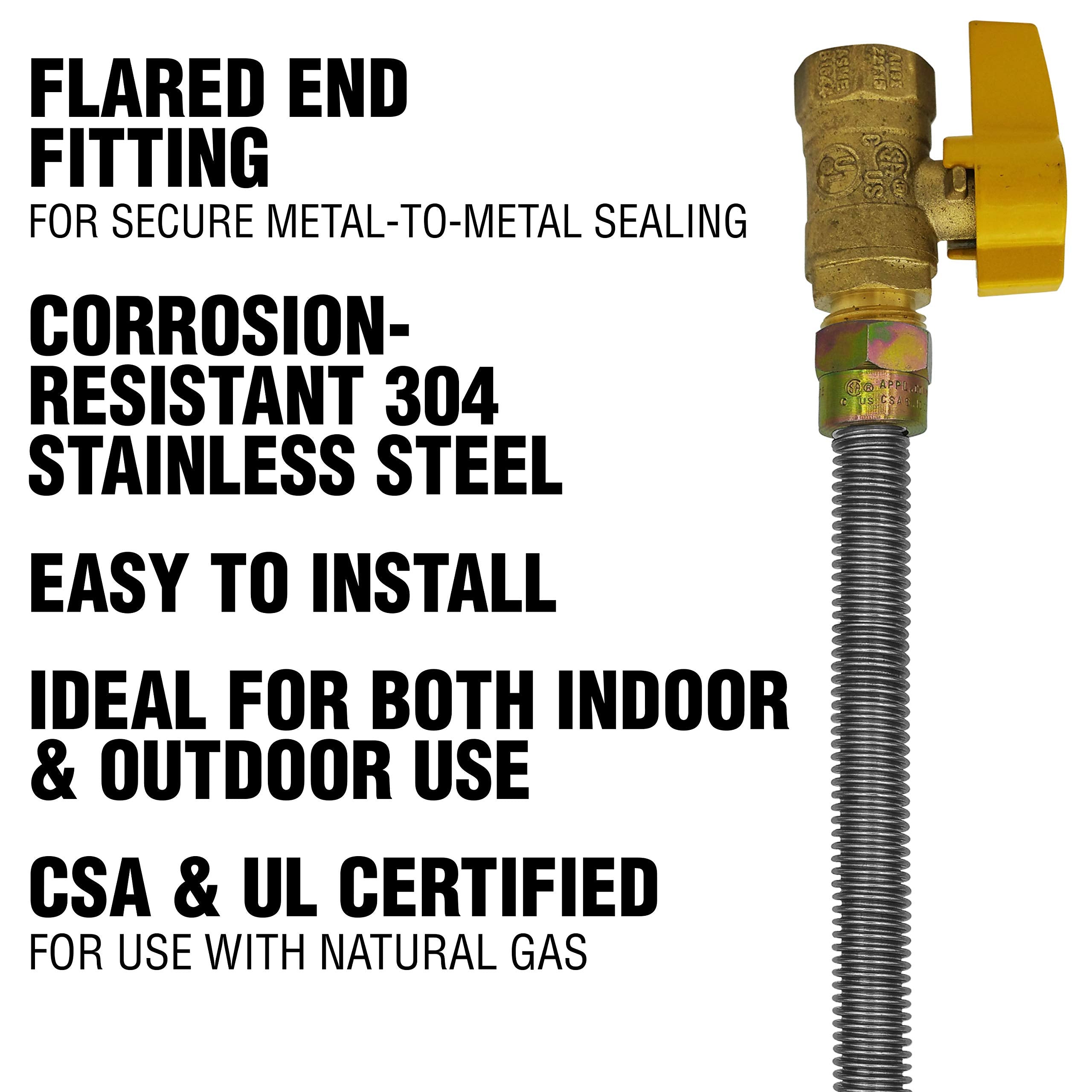 CAMBRIDGE Cambridge C-GC-581212MF-36V 36 Inch Gas Line Connector 5/8 Inch OD 1/2 Inch Male-Female Fittings with Shut Off Valve