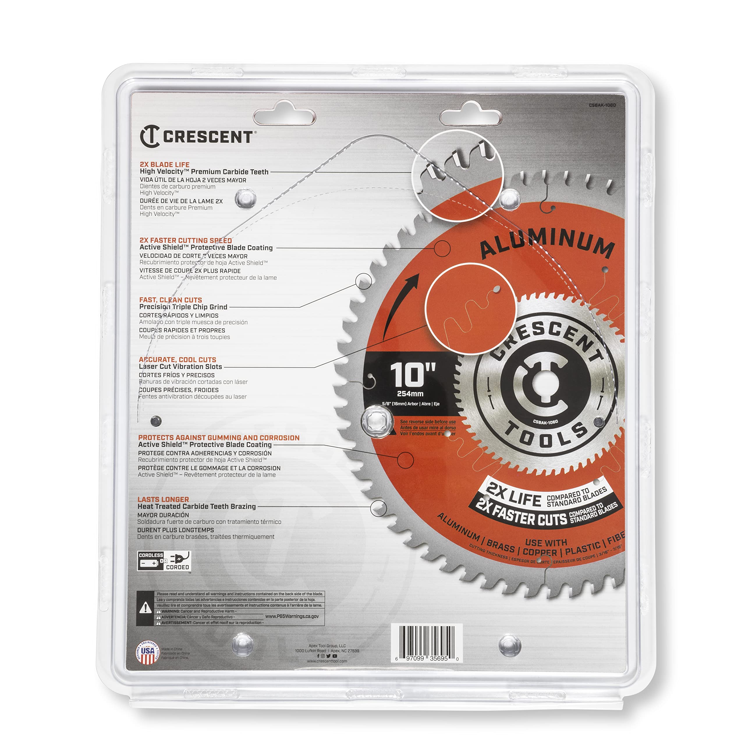 CRESCENT Crescent CSBAK-1060 Aluminum Circular Saw Blade 10 inch X 60 Tooth Thick Aluminum